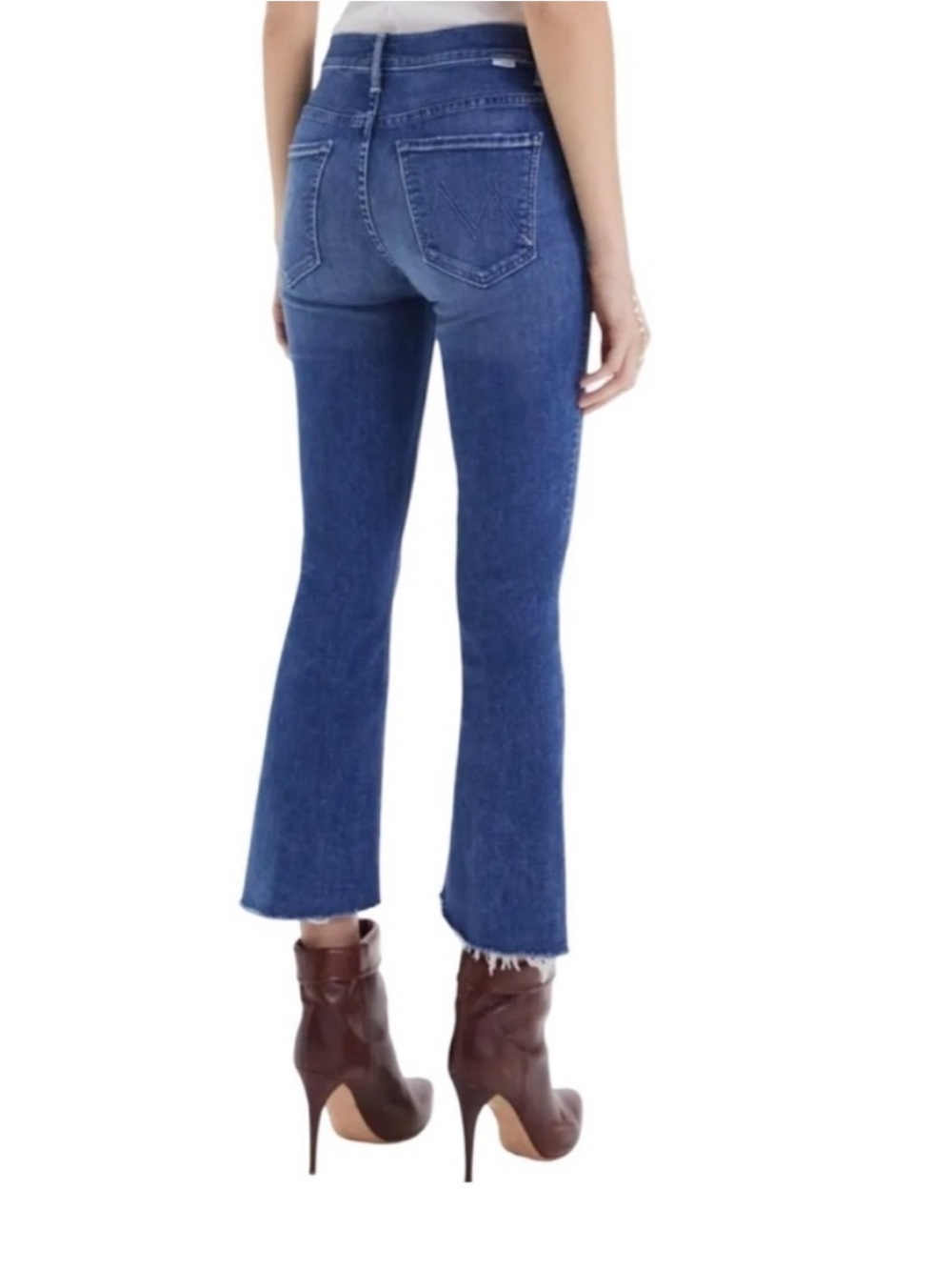 Mother jeans the insider crop step fray in wish on a star blue denim jeans